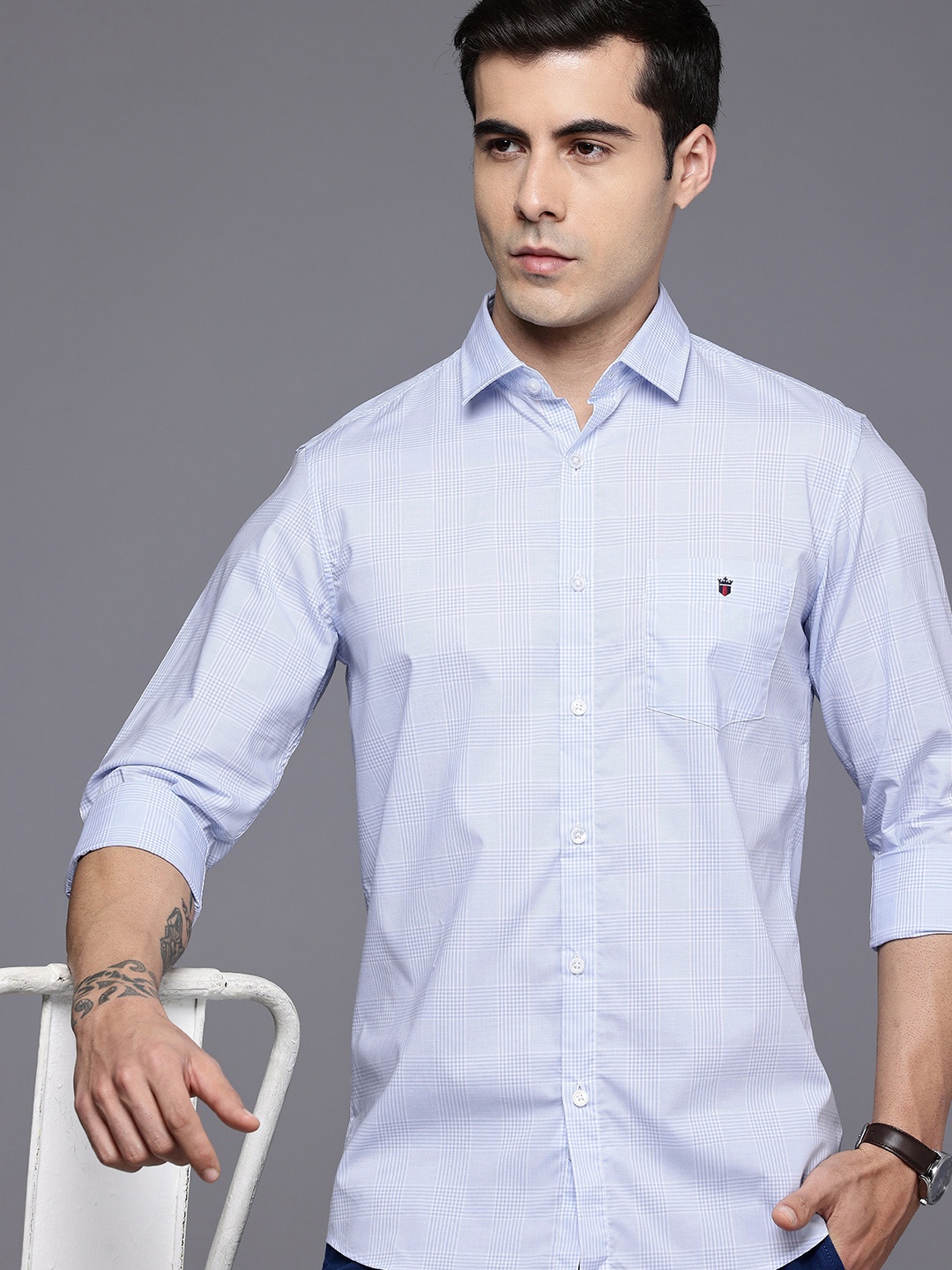 

Louis Philippe Sport Nirvana Slim Fit Checked Pure Cotton Casual Shirt, Blue