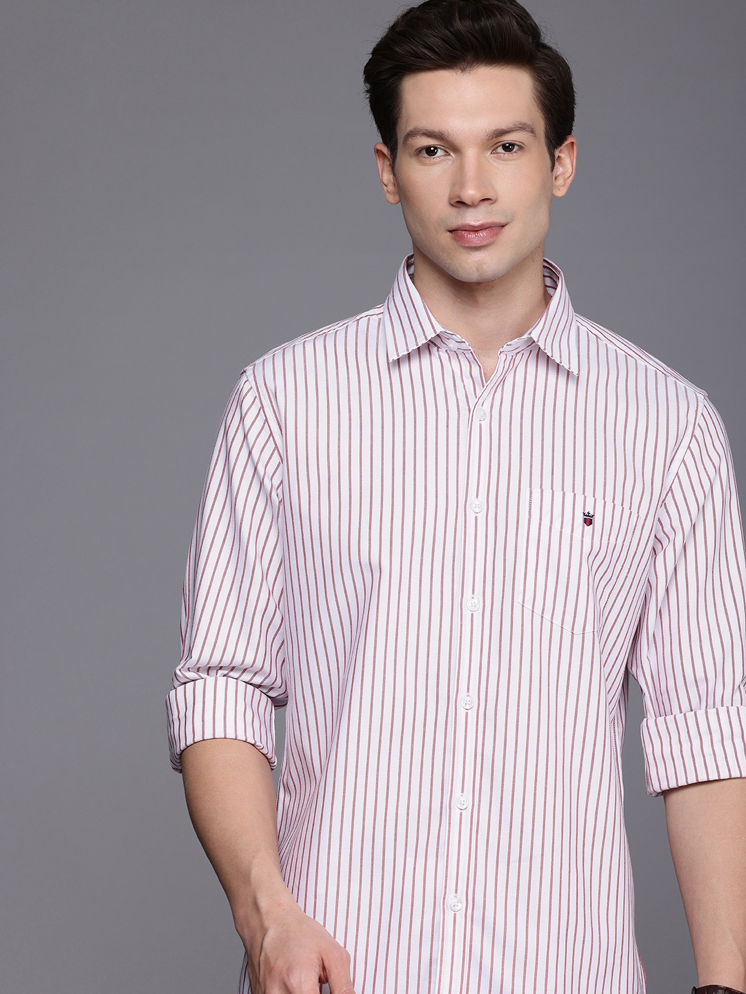 

Louis Philippe Sport Slim Fit Striped Pure Cotton Casual Shirt, Red