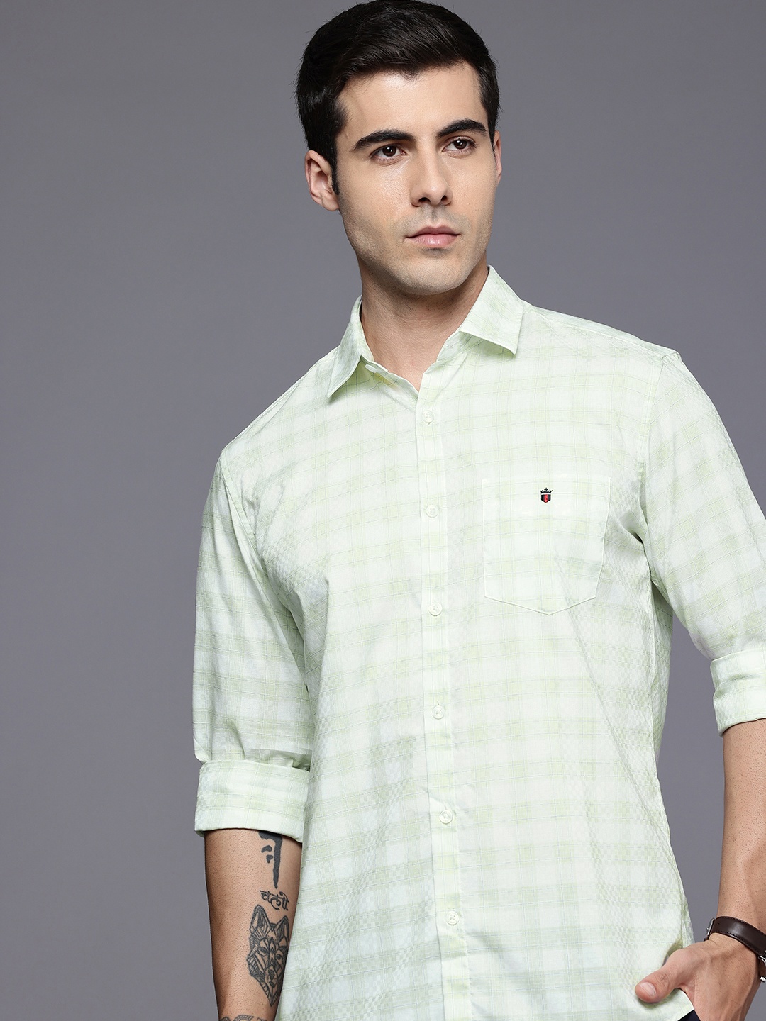 

Louis Philippe Sport Pure Cotton Nirvana Slim Fit Checked Casual Shirt, Green