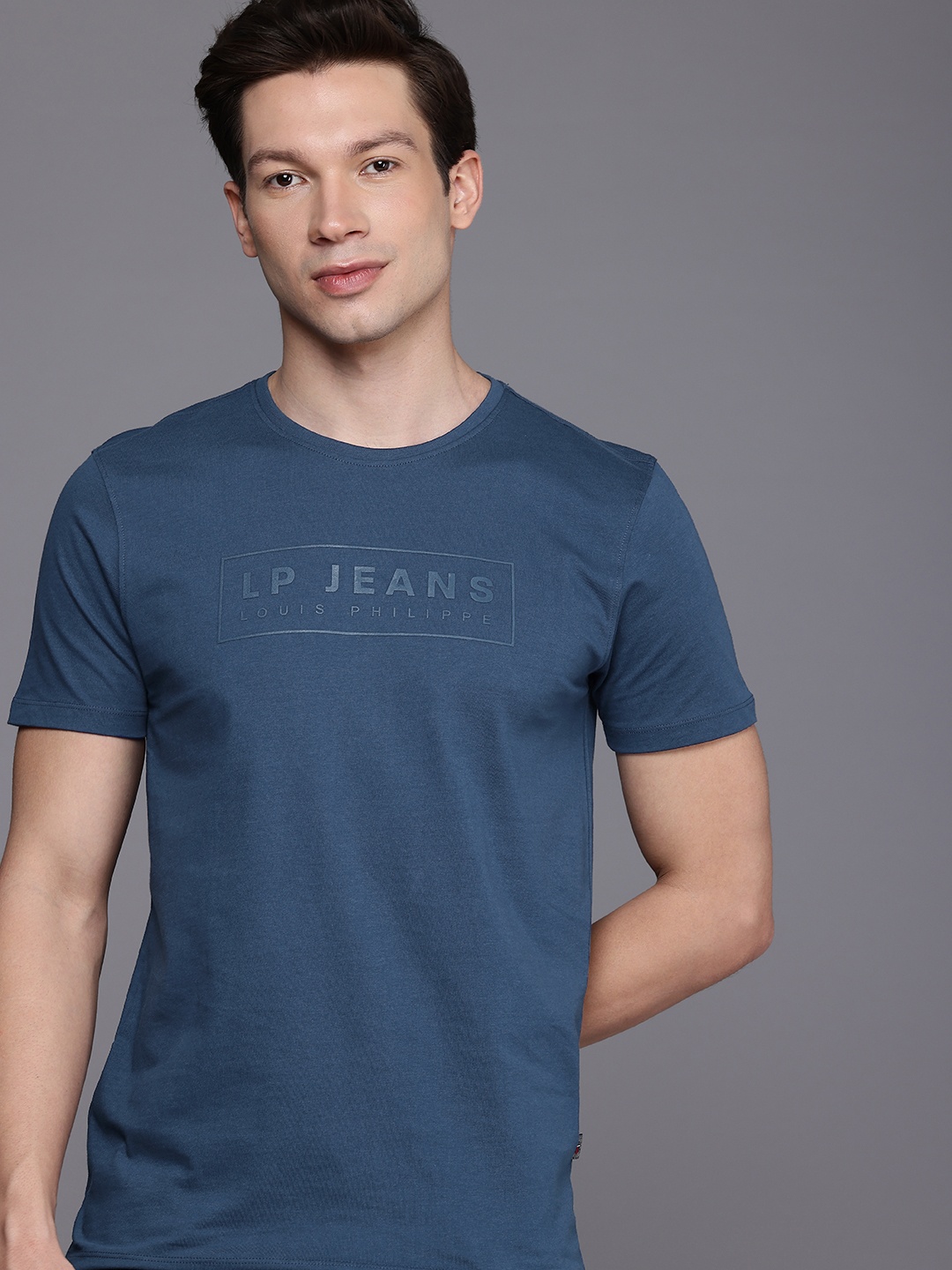 

Louis Philippe Jeans Brand Logo Printed Pure Cotton Slim Fit T-shirt, Navy blue