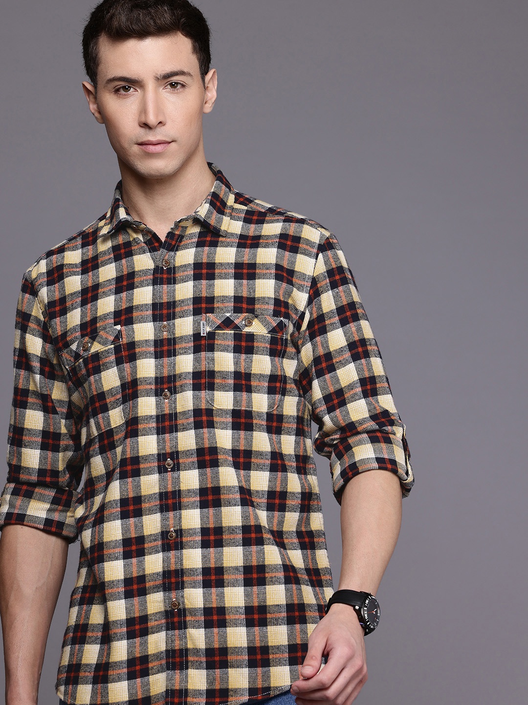 

Louis Philippe Jeans Slim Fit Checked Pure Cotton Casual Shirt, Navy blue