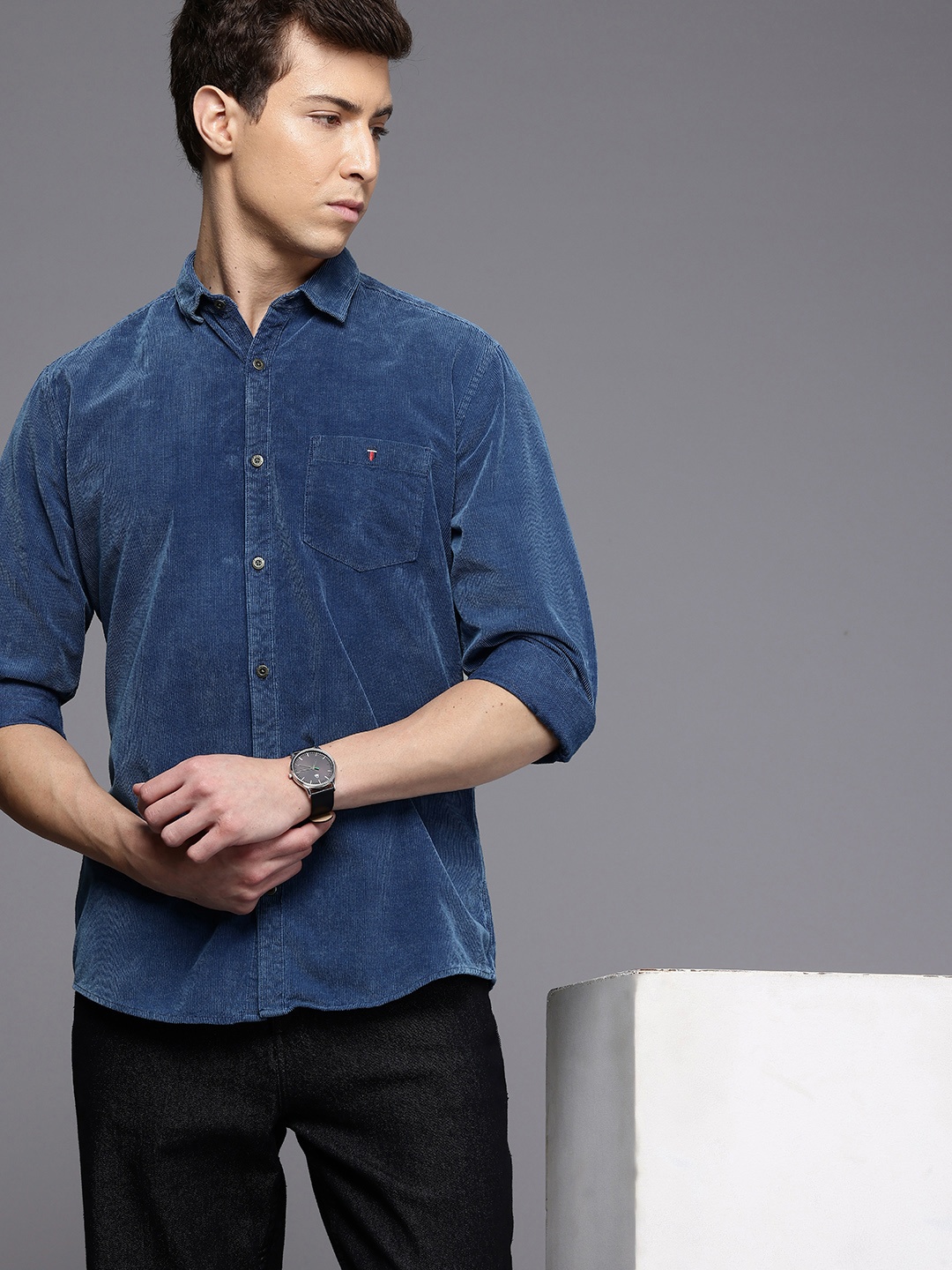 

Louis Philippe Jeans Pure Cotton Slim Fit Corduroy Casual Shirt, Blue