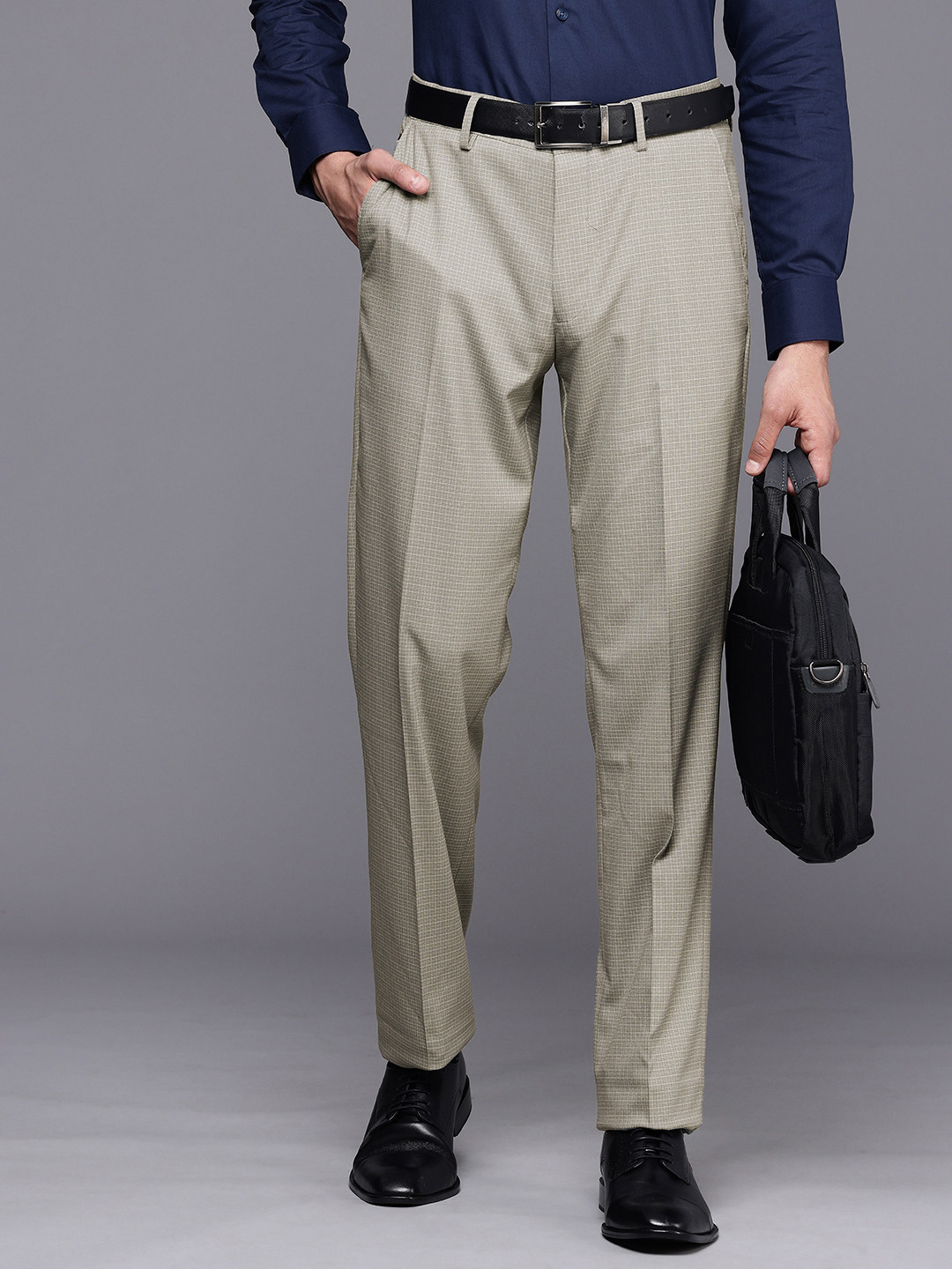 

Louis Philippe Men Checked Formal Trousers, Grey