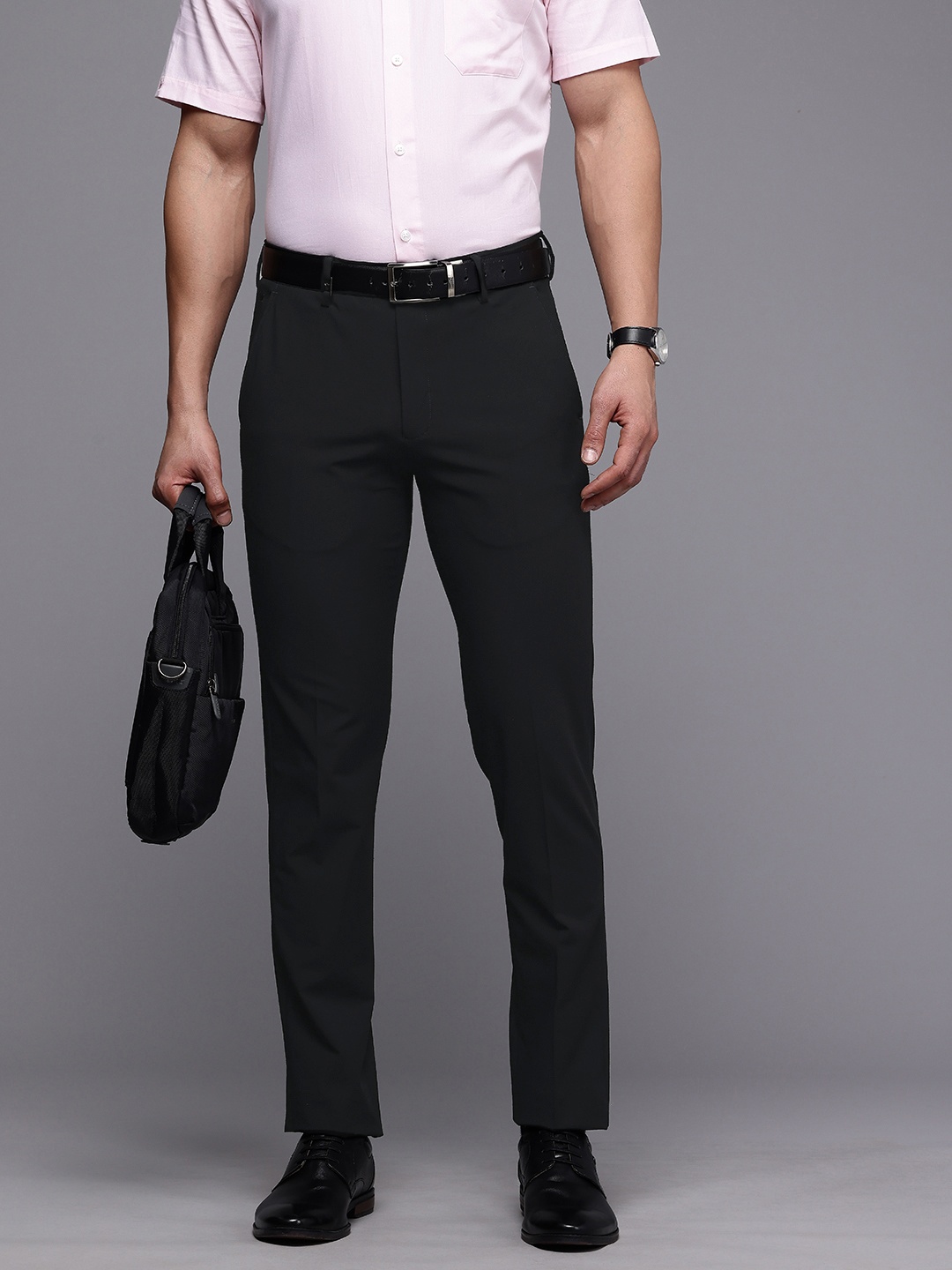 

Louis Philippe Men Super Slim Fit Formal Trousers, Black