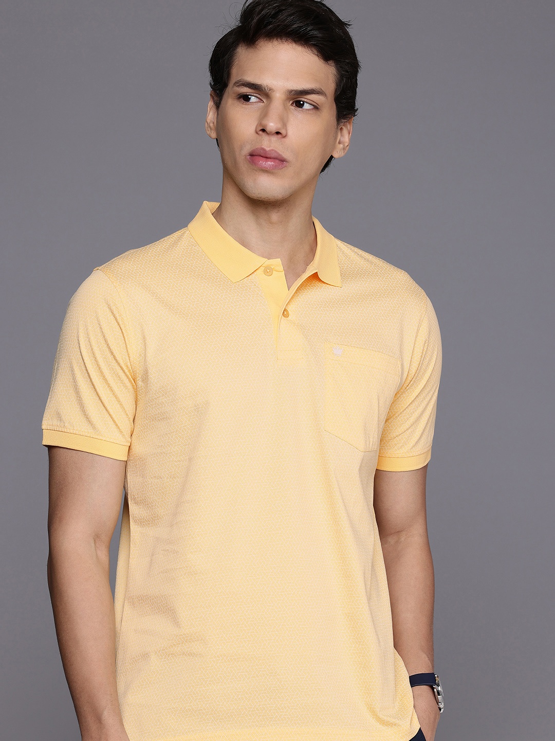 

Louis Philippe Printed Polo Collar Pure Cotton T-shirt, Yellow
