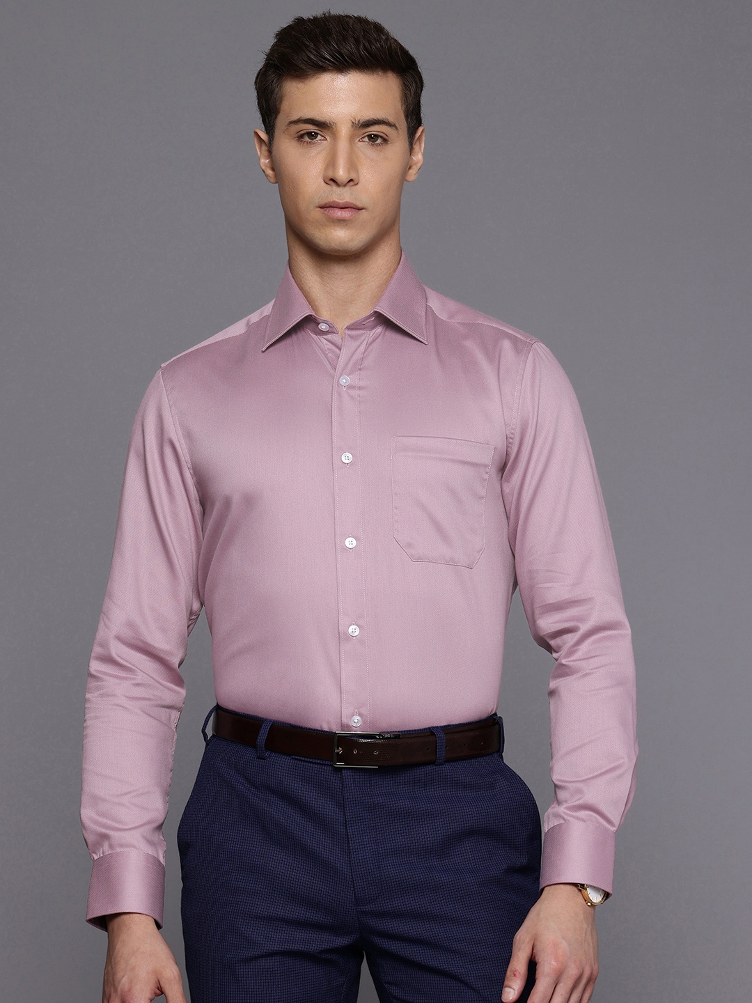 

Louis Philippe Classic Opaque Self Design Textured Pure Cotton Formal Shirt, Mauve