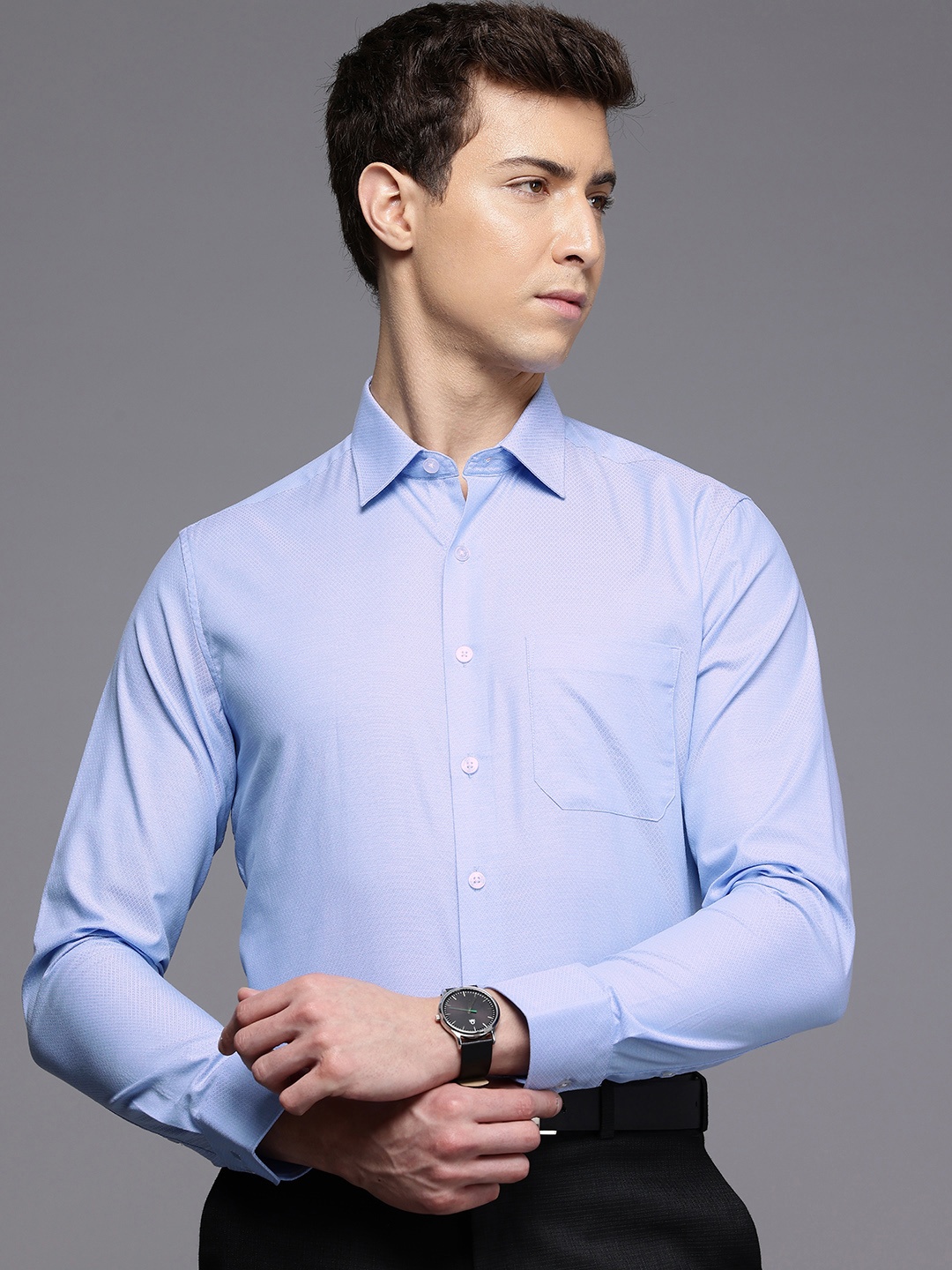 

Louis Philippe Pure Cotton Textured Slim Fit Formal Shirt, Blue