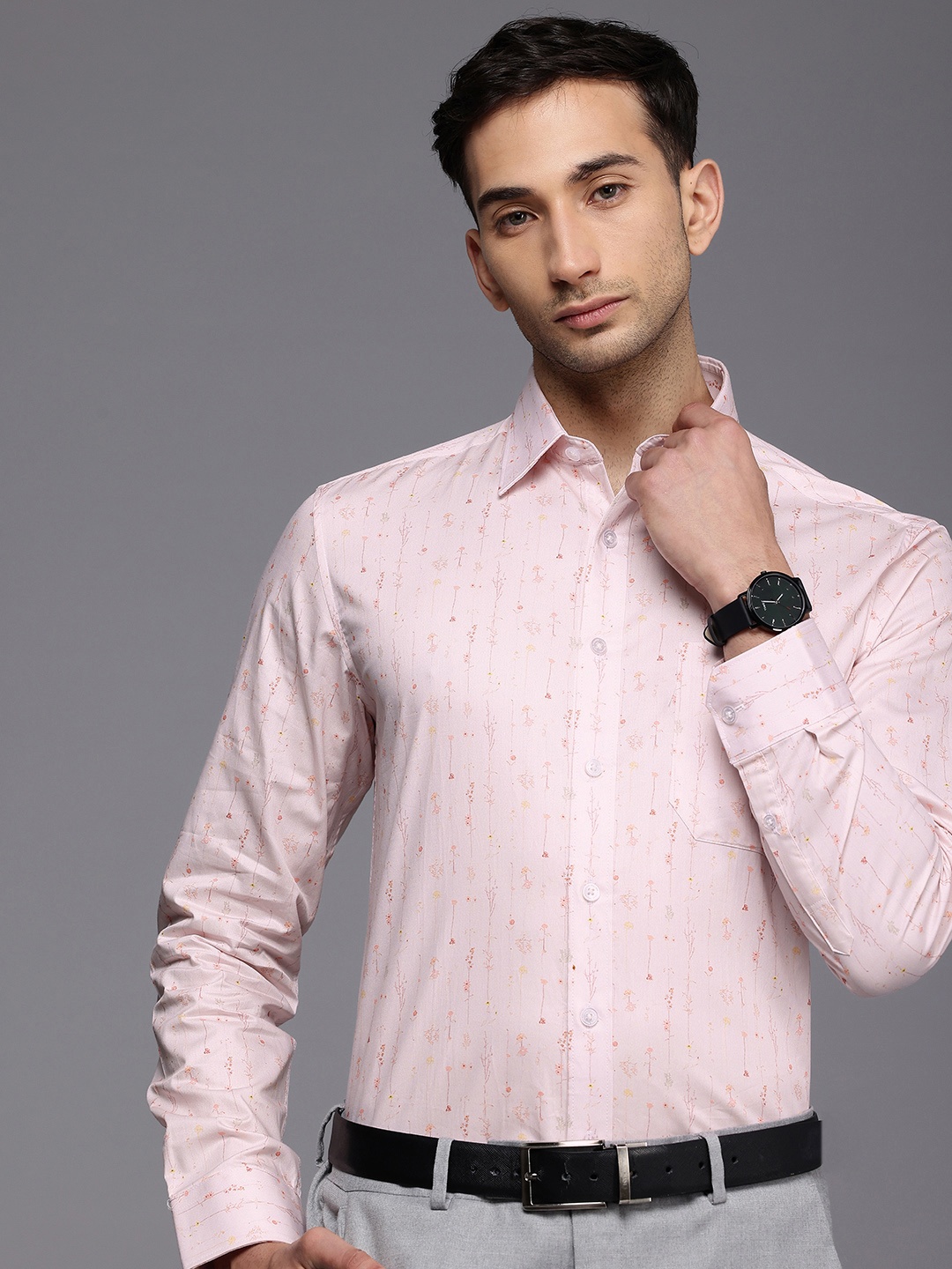 

Louis Philippe Slim Fit Floral Printed Pure Cotton Formal Shirt, Pink