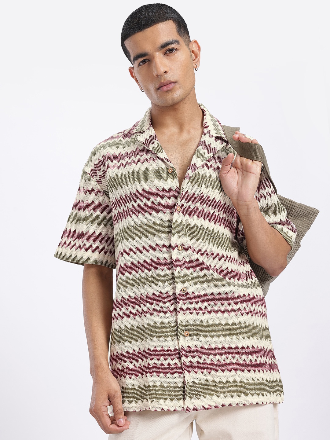 

glitchez Zig Zag Goblet Relaxed Crochet Shirt, Beige