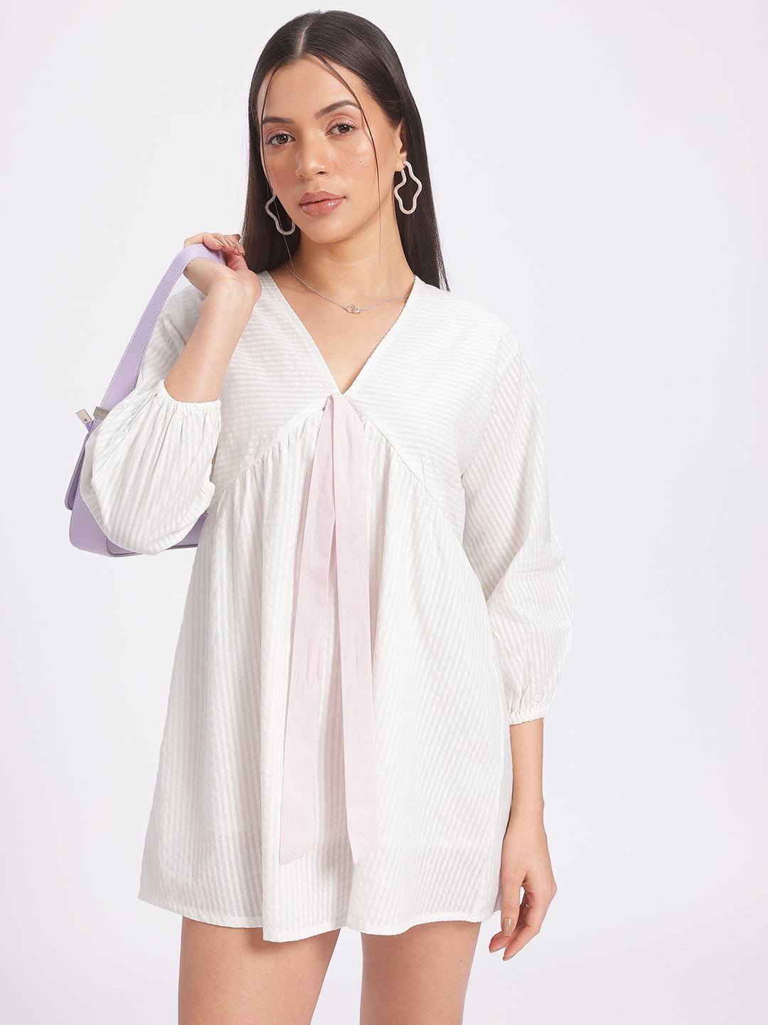 

glitchez Mini Empire Delicacy Subtle Seersucker Dress, White