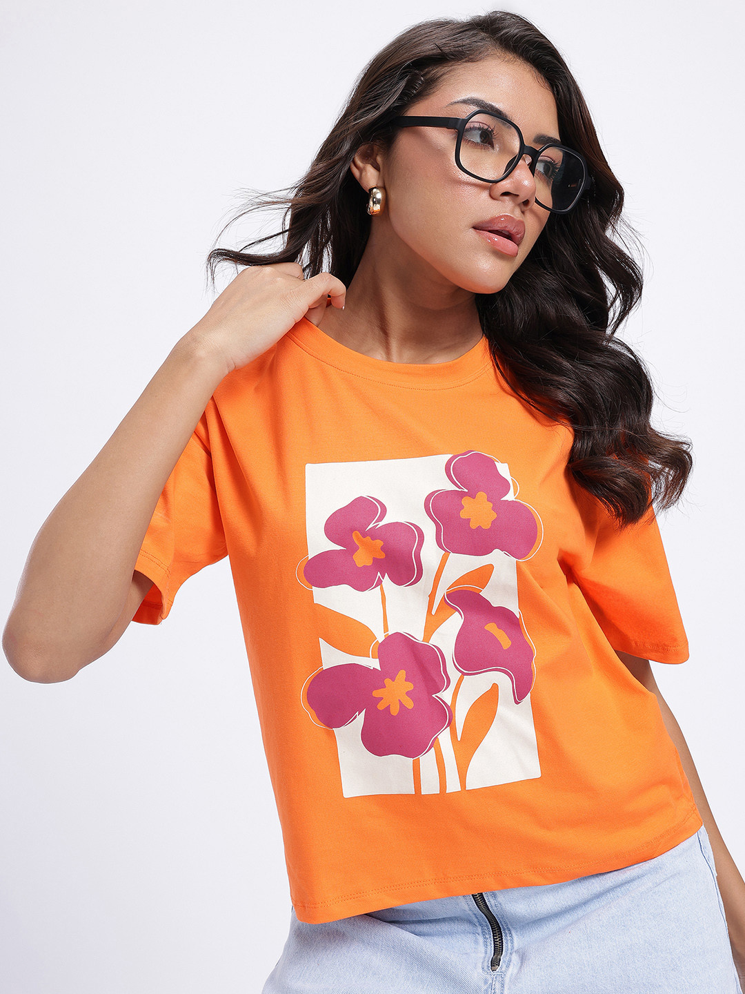 

glitchez Bloom & Beyond Printed Relaxed Fit T-shirt, Orange