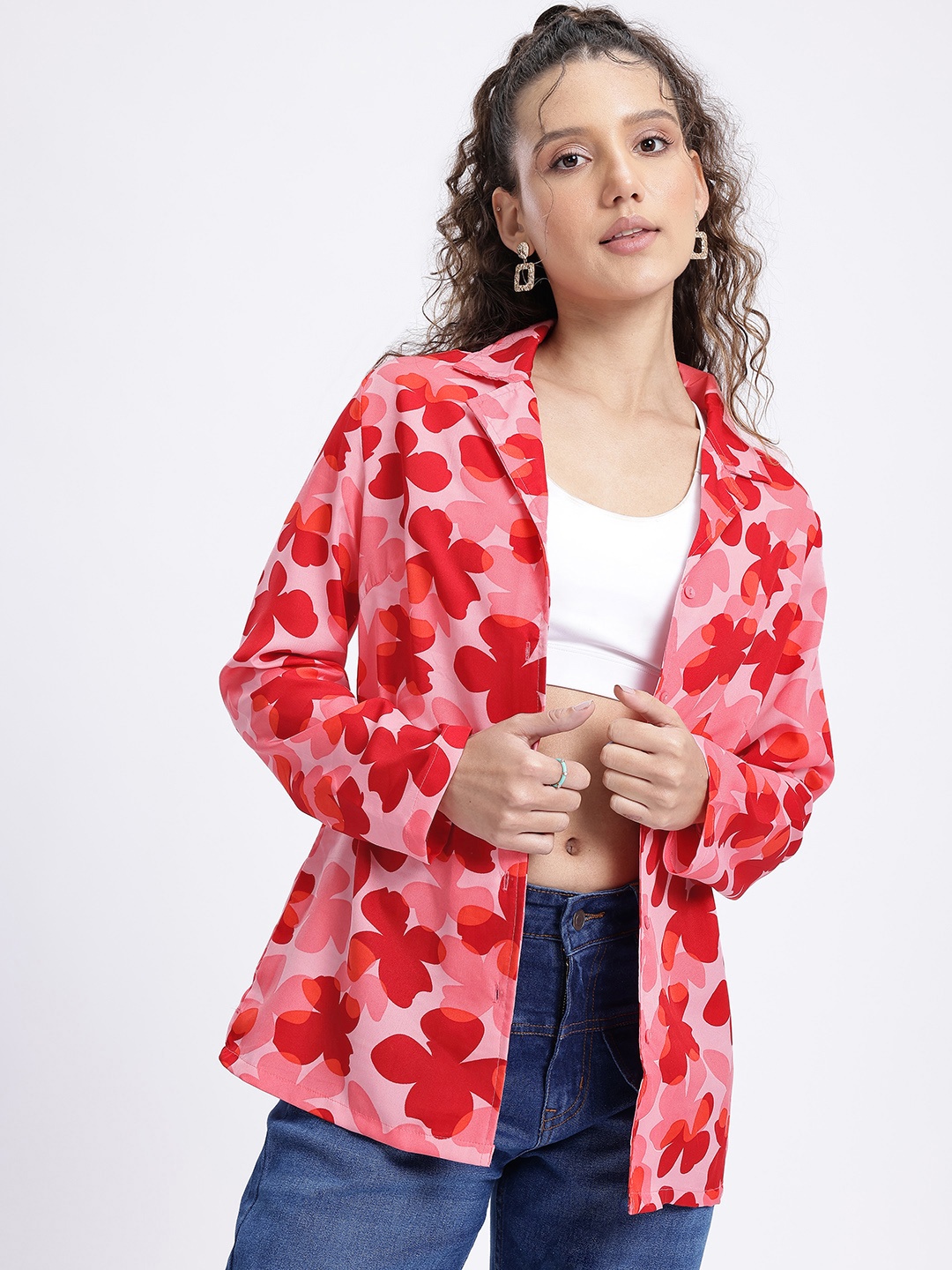 

glitchez Floral Aura Cuban Collar Shirt, Pink