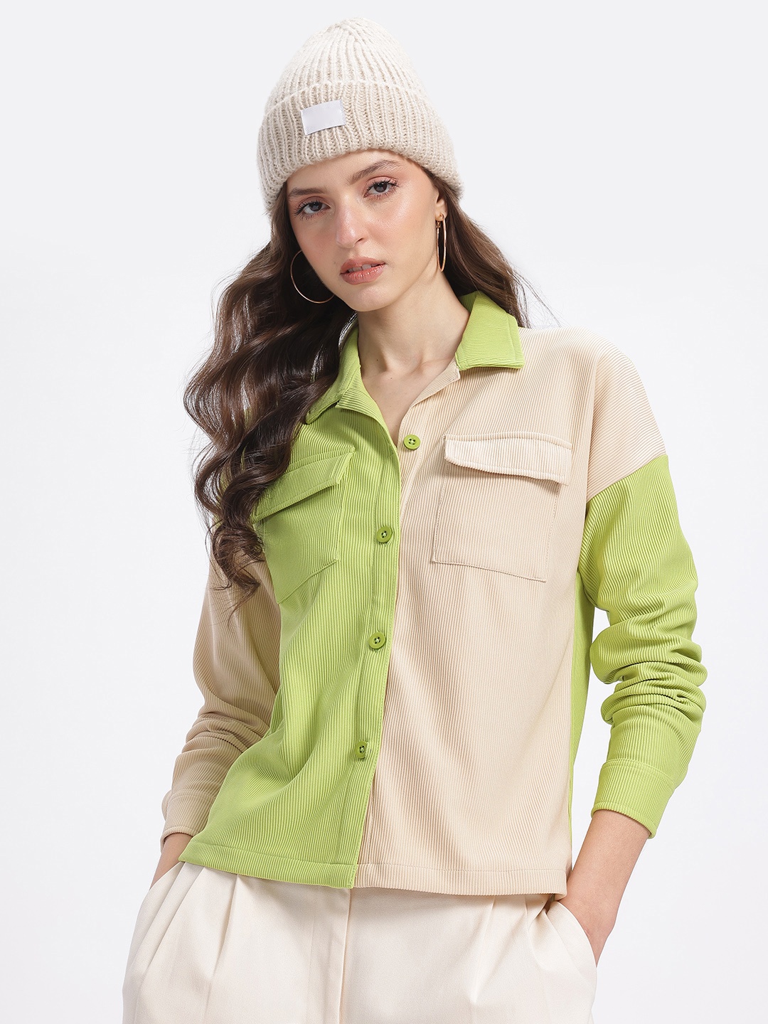 

glitchez Colorblock Edge Drop-Shoulder Shirt, Green