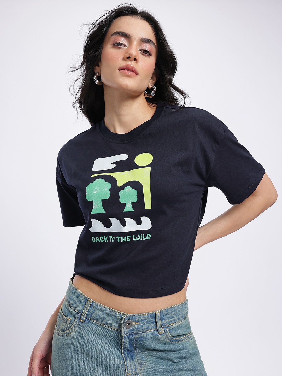

glitchez Graphic Gal Print Crop T-shirt, Black