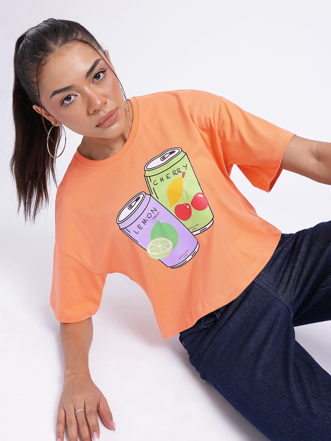 

glitchez Fruity Fiesta Printed T-shirt, Orange