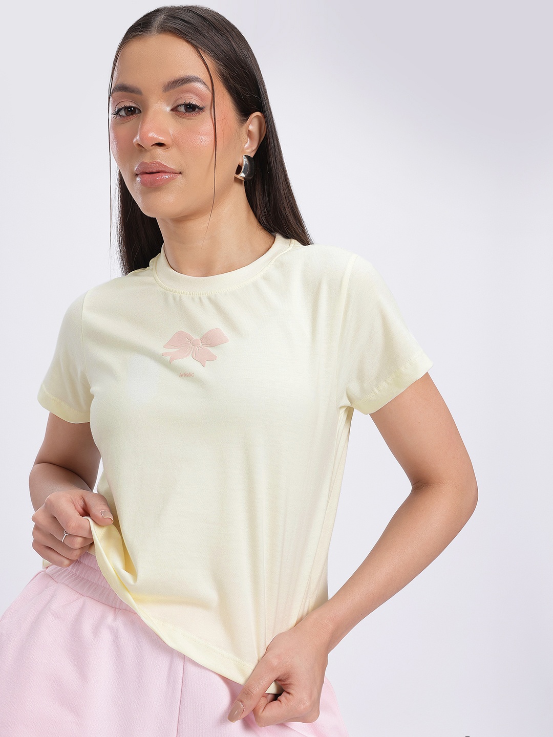 

glitchez Cherie Chic Printed T-shirt, Cream