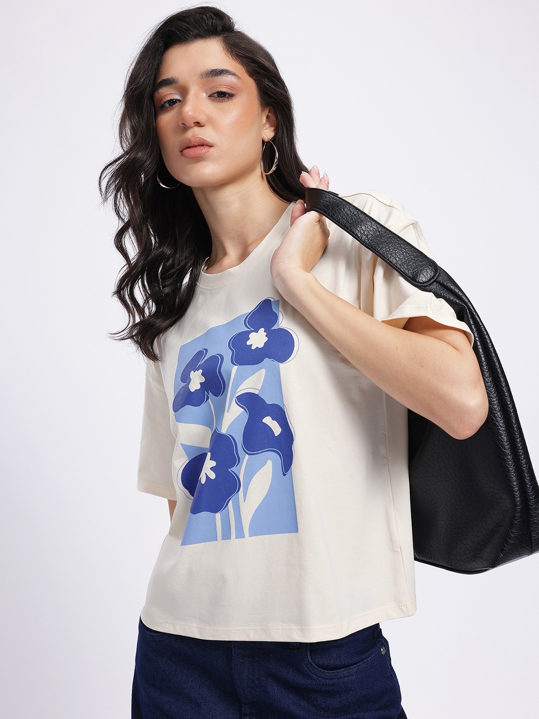 

glitchez Blossom Babe Printed Drop-Shoulder T-shirt, Cream
