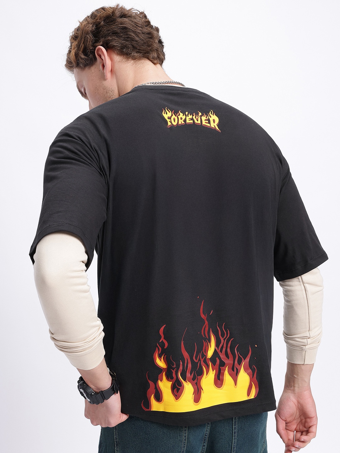 

glitchez Inferno Mode Printed Oversized Fit T-Shirt, Black