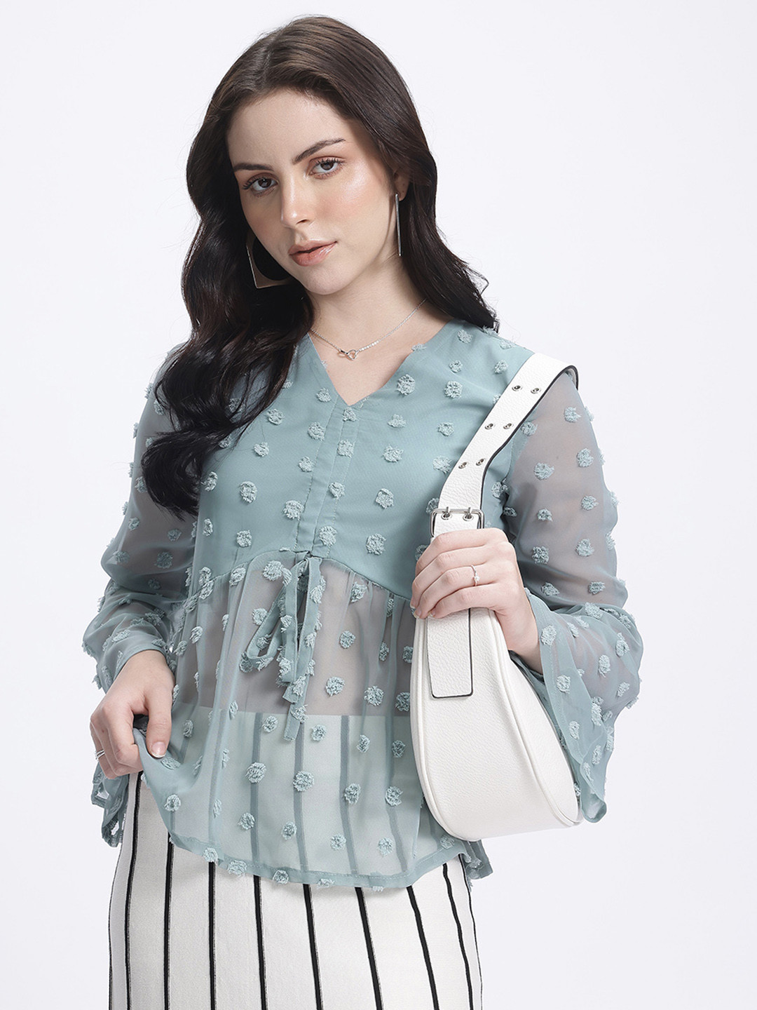 

glitchez Empire Glow Dobby Semi-Sheer Empire Top, Green