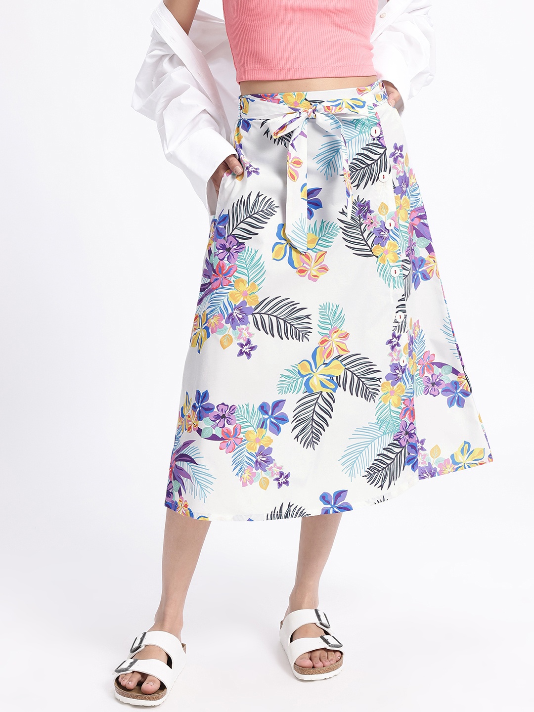 

glitchez Women Garden Romance Wrap Love Midi Skirt, White