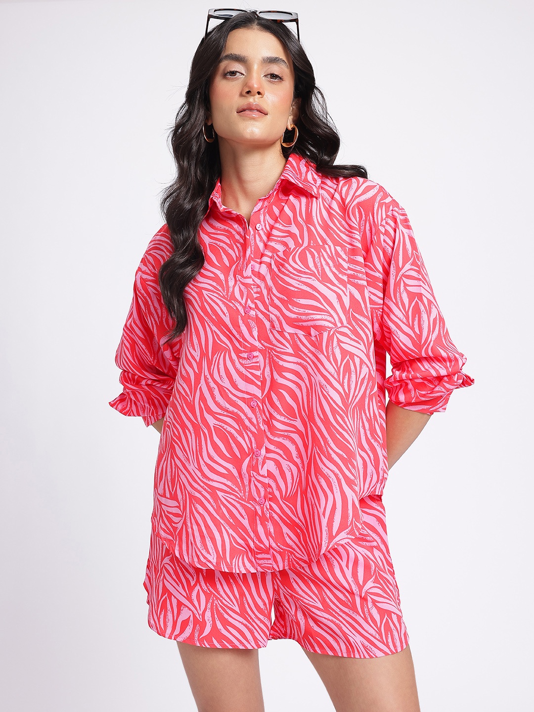 

glitchez Softcore Waves Print Relaxed Fit Co-Ords, Pink