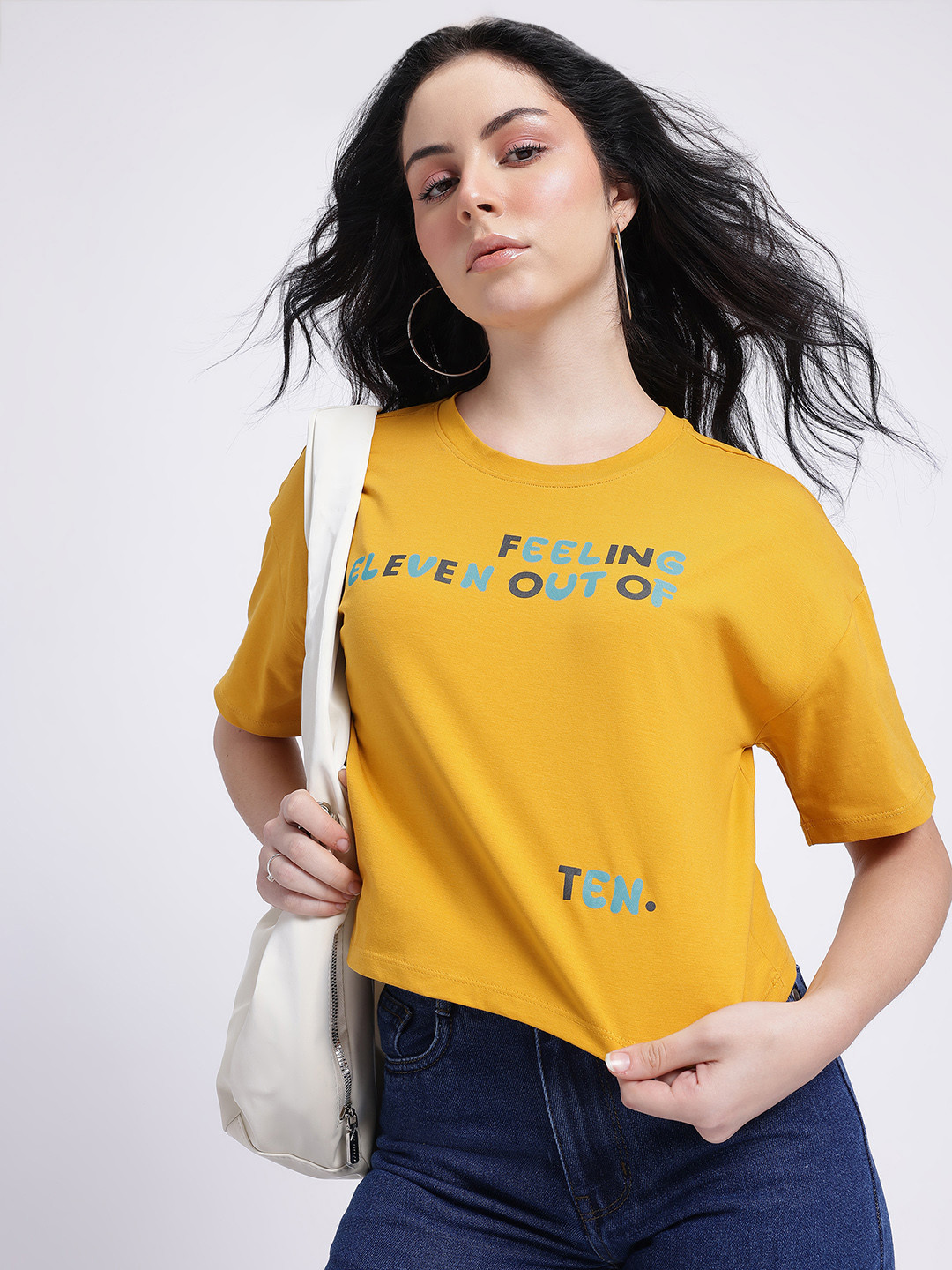 

glitchez Speak Your Style Typography Print Drop-Shoulder Sleeves Regular Fit T-shirt, Mustard