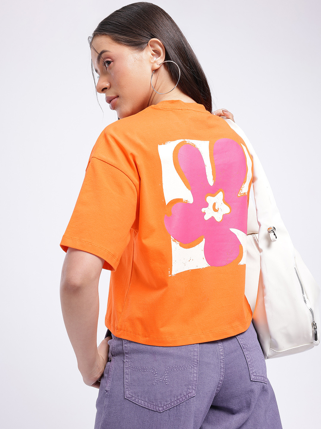 

glitchez Floral Canvas Printed T-shirt, Orange