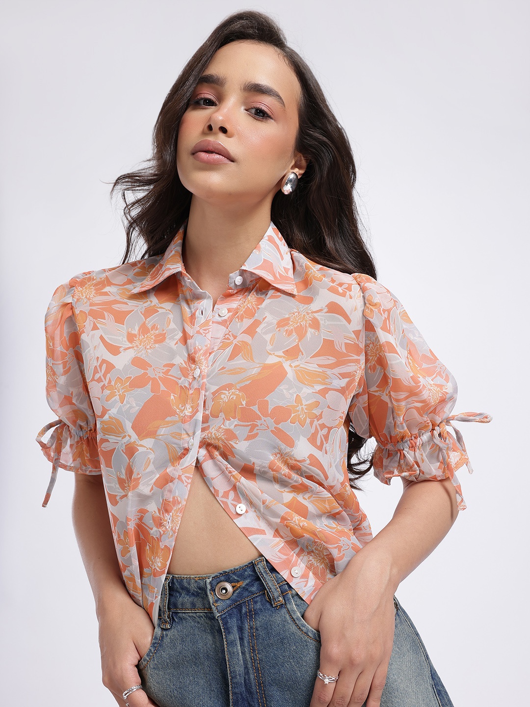 

glitchez Floral Camo Shirt Style Top, Grey