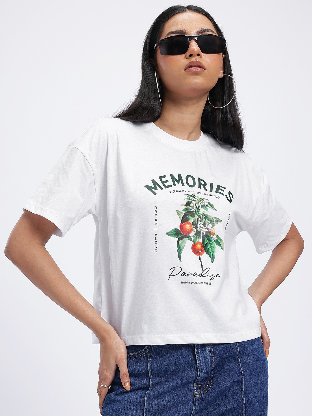 

glitchez Chill Vibes Printed Drop-Shoulder T-shirt, White