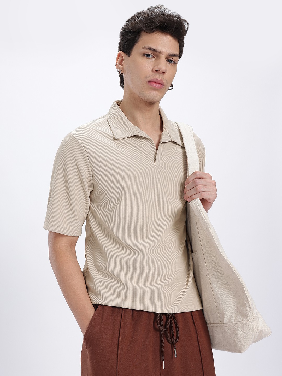 

glitchez Stripe It Right Self-Striped T-shirt, Beige