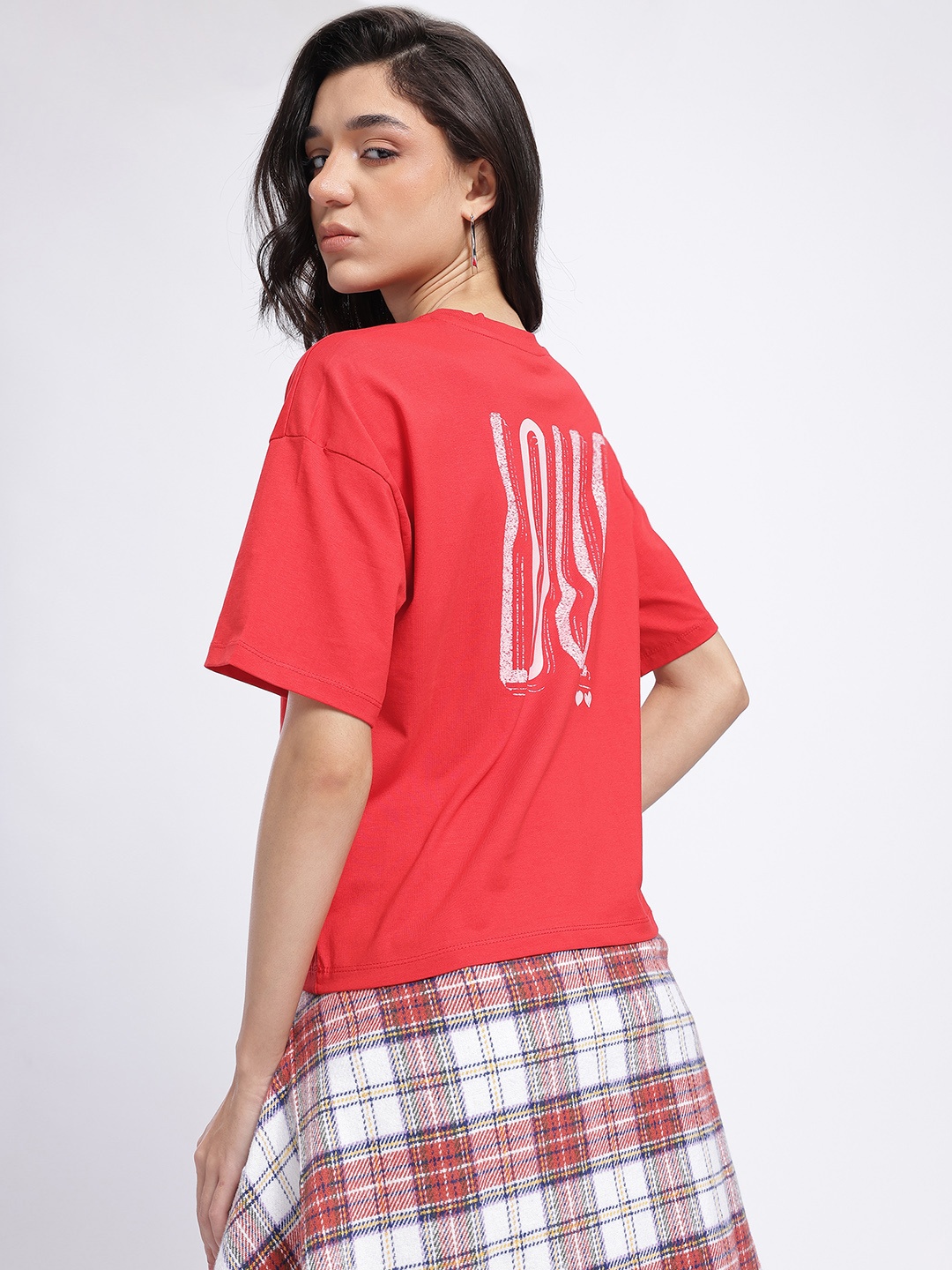 

glitchez Love Junkie Printed Drop-Shoulder Relaxed T-shirt, Red
