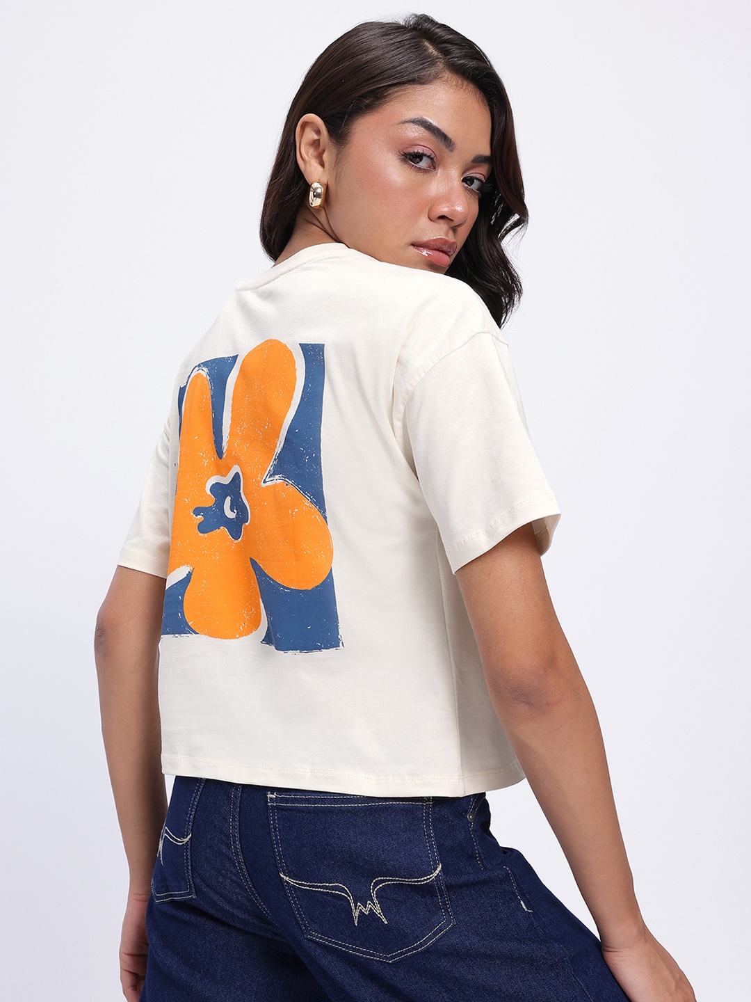 

glitchez Petal Power Printed Boxy Fit T-shirt, Off white