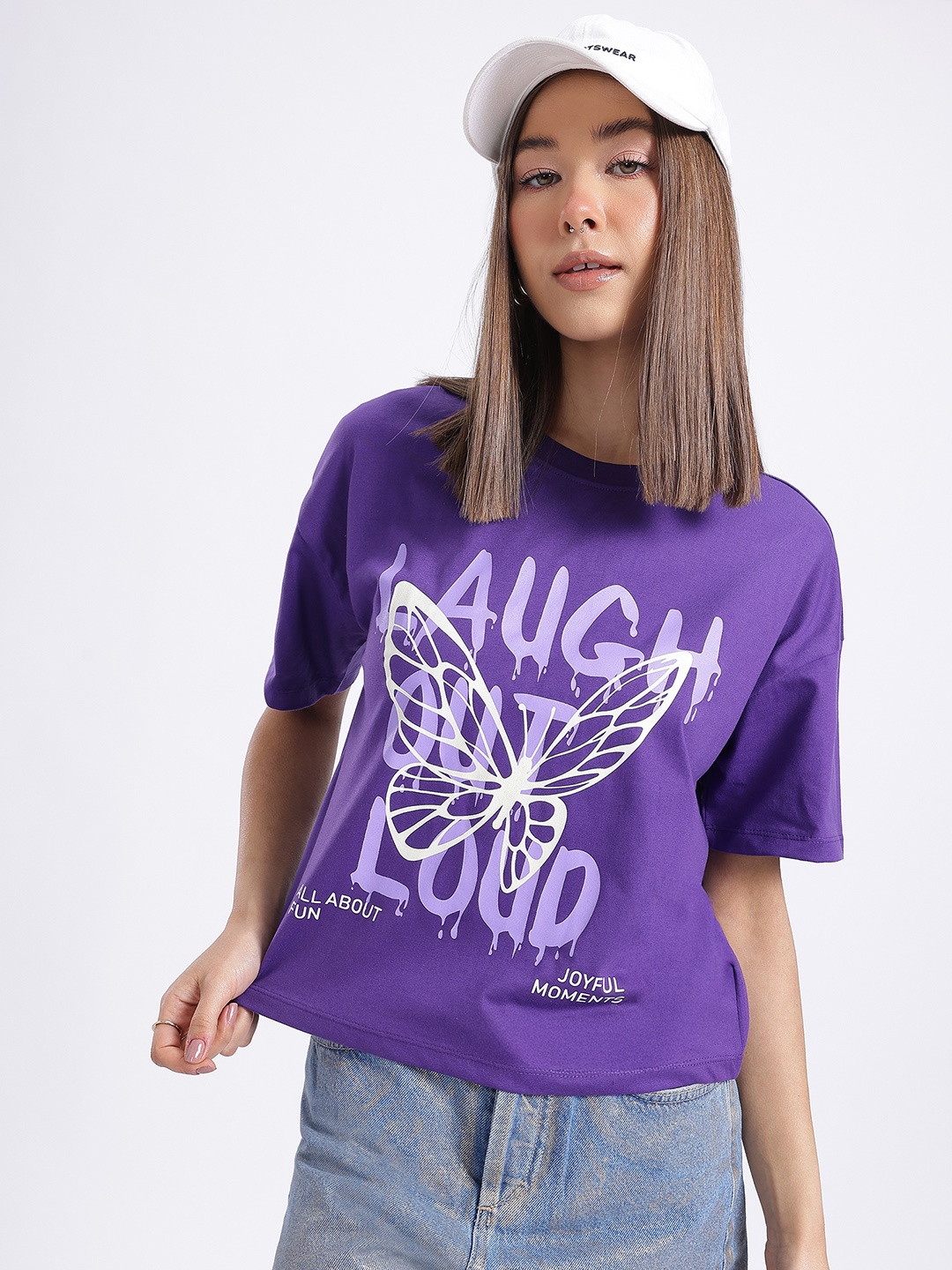 

glitchez Joyful Moment Printed T-shirt, Purple