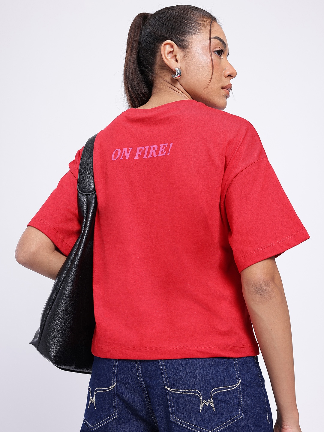 

glitchez Flame Game Typography Printed Drop-Shoulder Sleeves T-shirt, Red