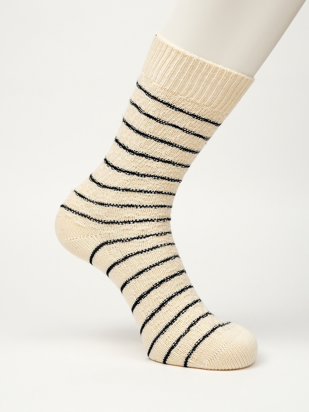 

Theater Men Striped Combed Cotton Calf Length Socks, Cream