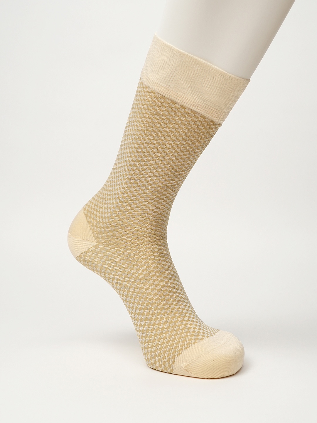 

Theater Men Checked Cotton Calf Length Socks, Cream