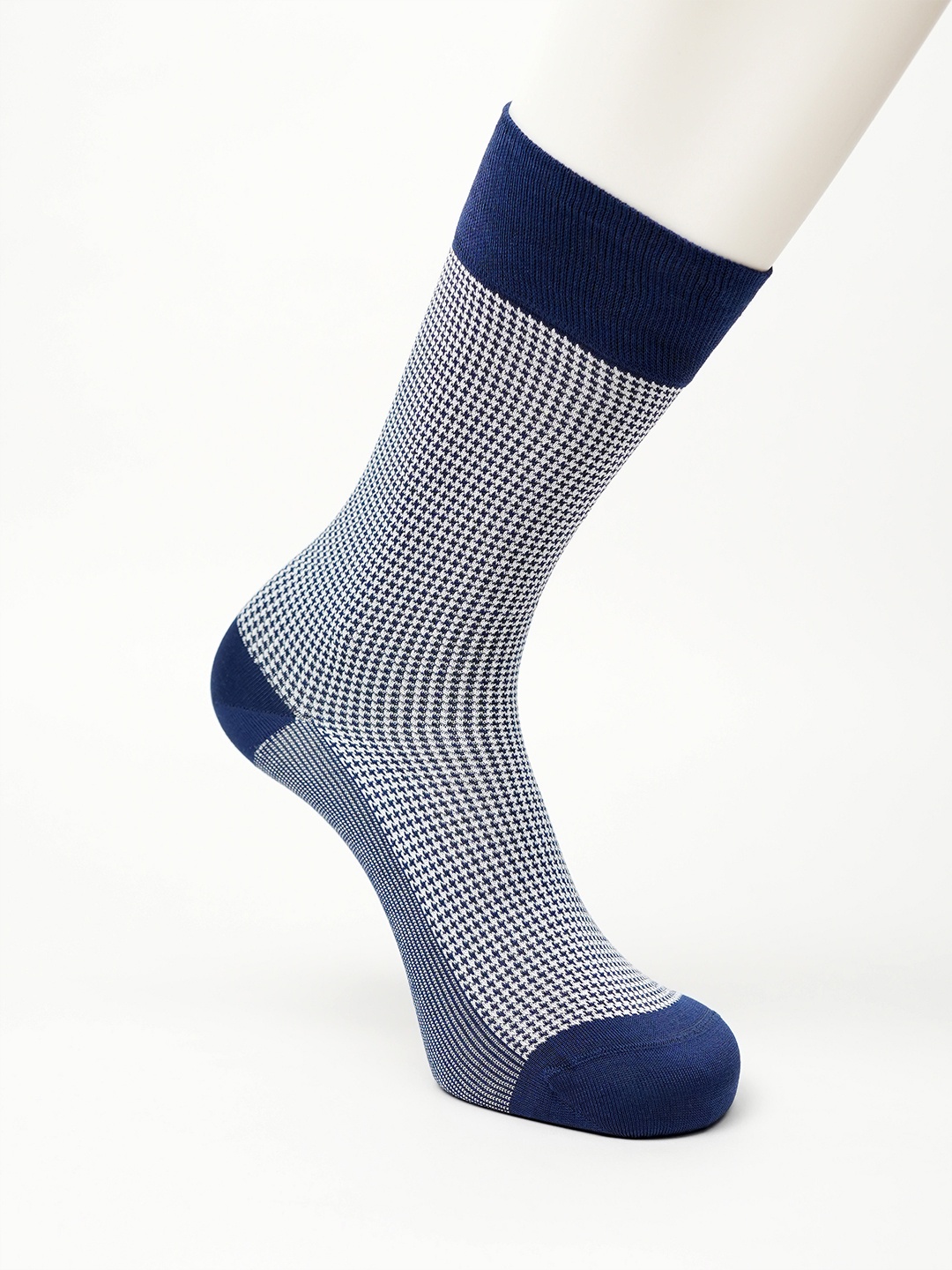

Theater Men Houndstooth Patterned Cotton Calf Length Socks, Navy blue