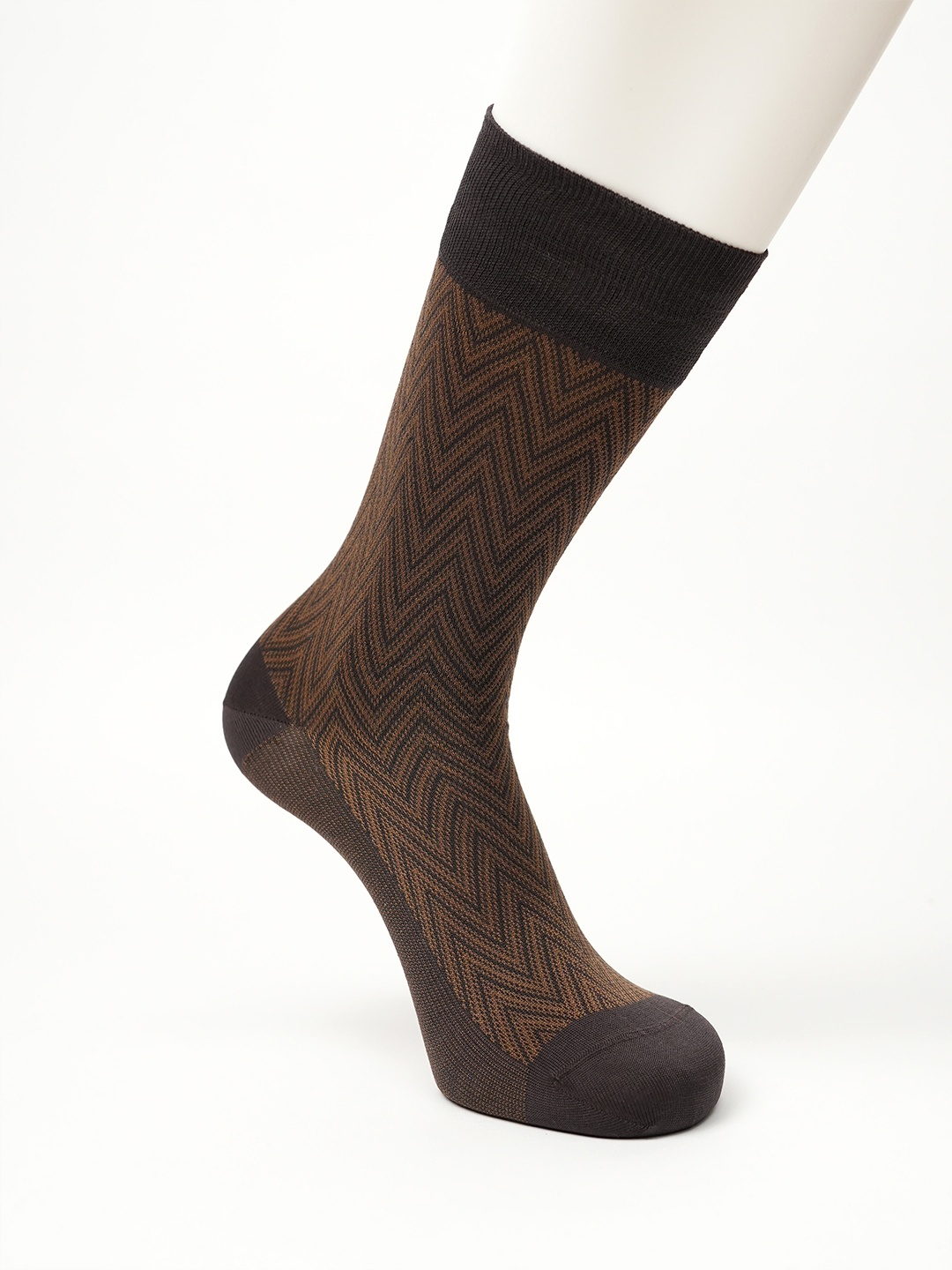Theater Men Patterned Cotton Calf Length Socks, Brown
