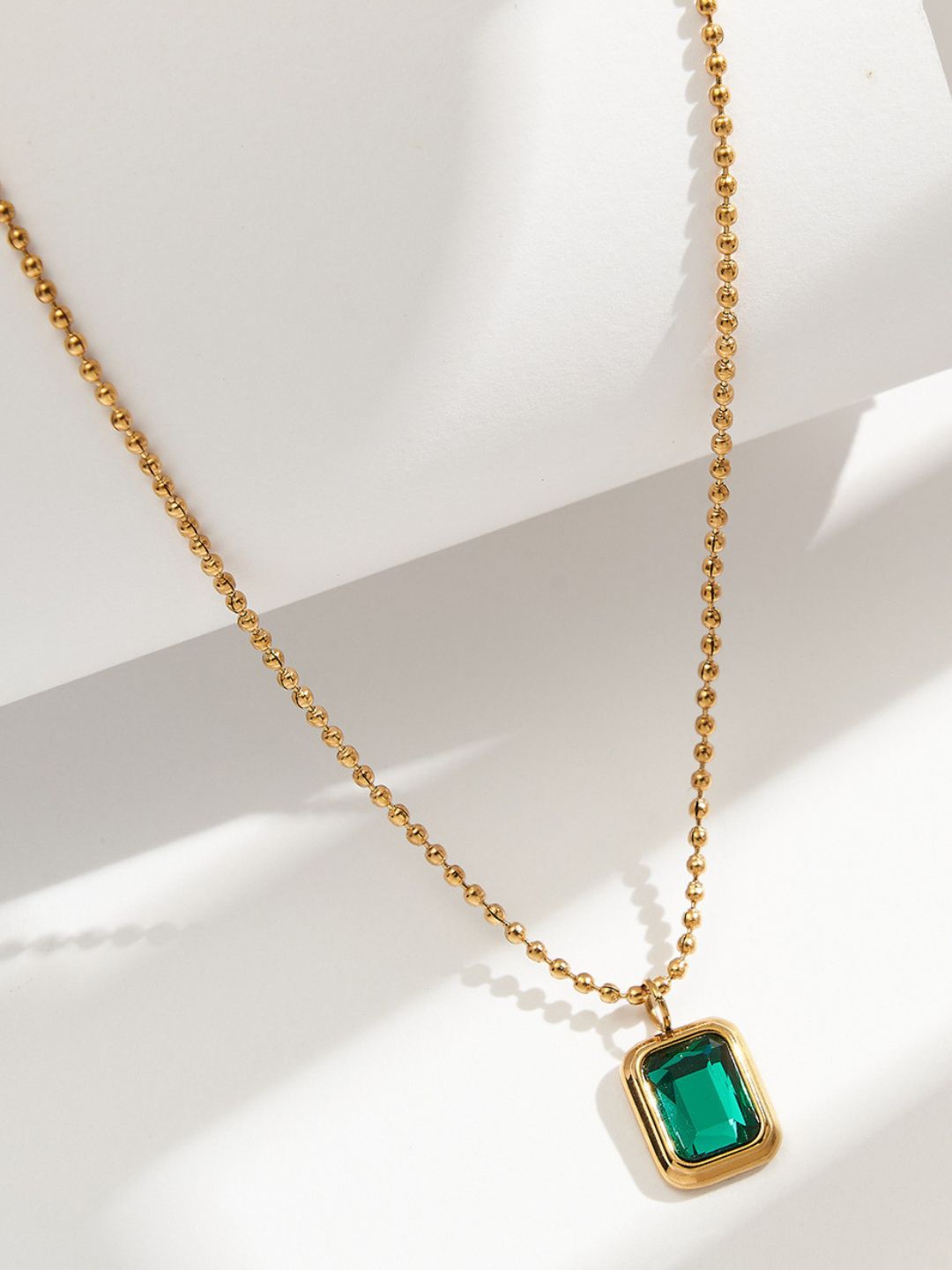 

AQUASTREET 18K Antitarnish Waterproof Green Emerald Pendant Necklace, Gold