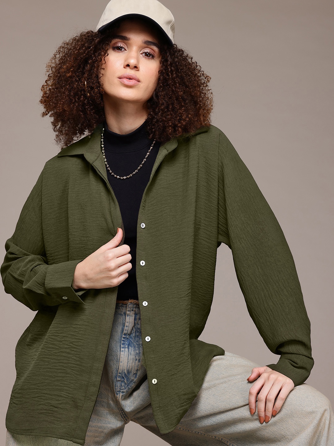 

Roadster Women Oversized Casual Shirt, Olive