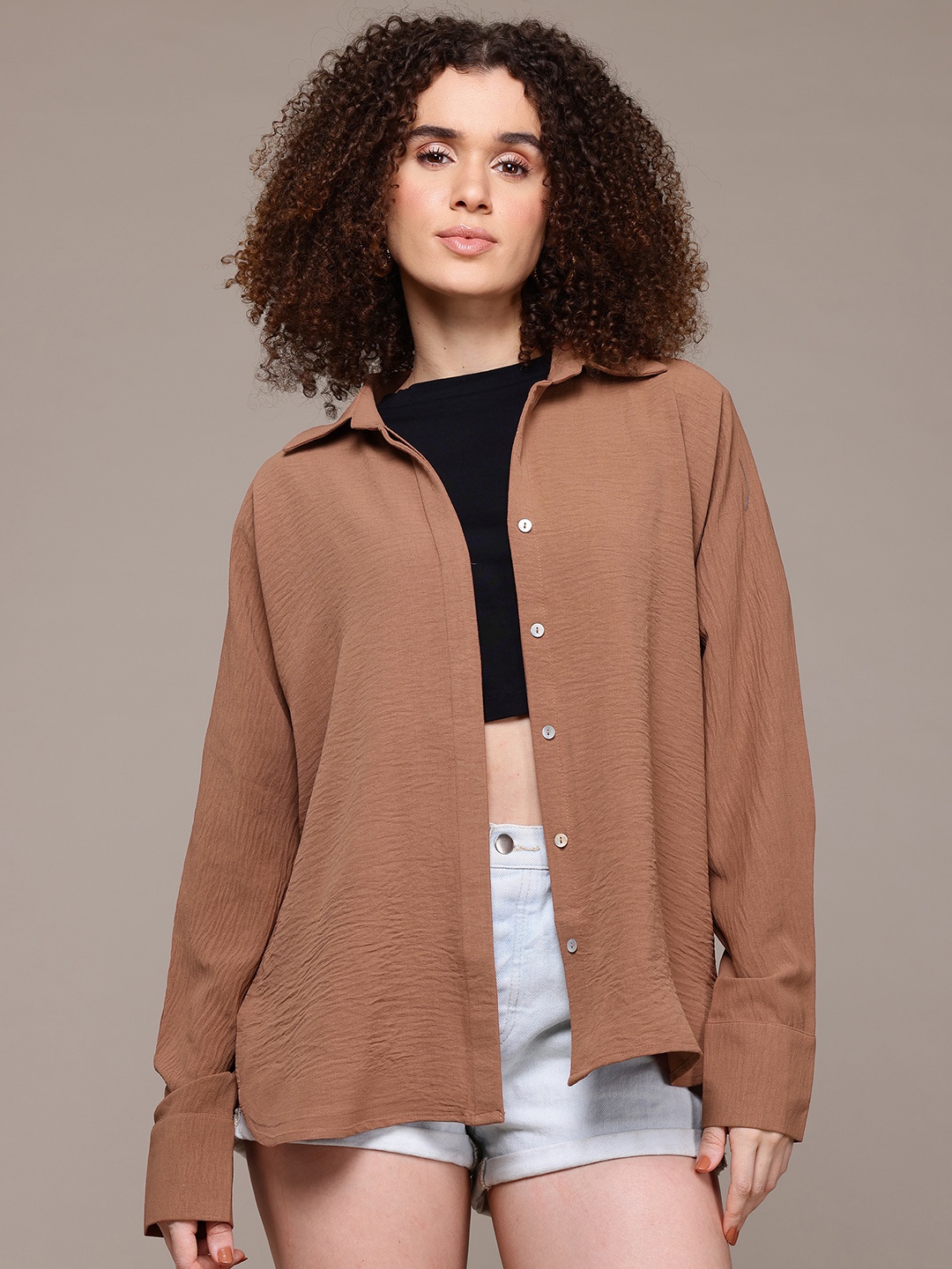 

Roadster Women Oversized Casual Shirt, Brown