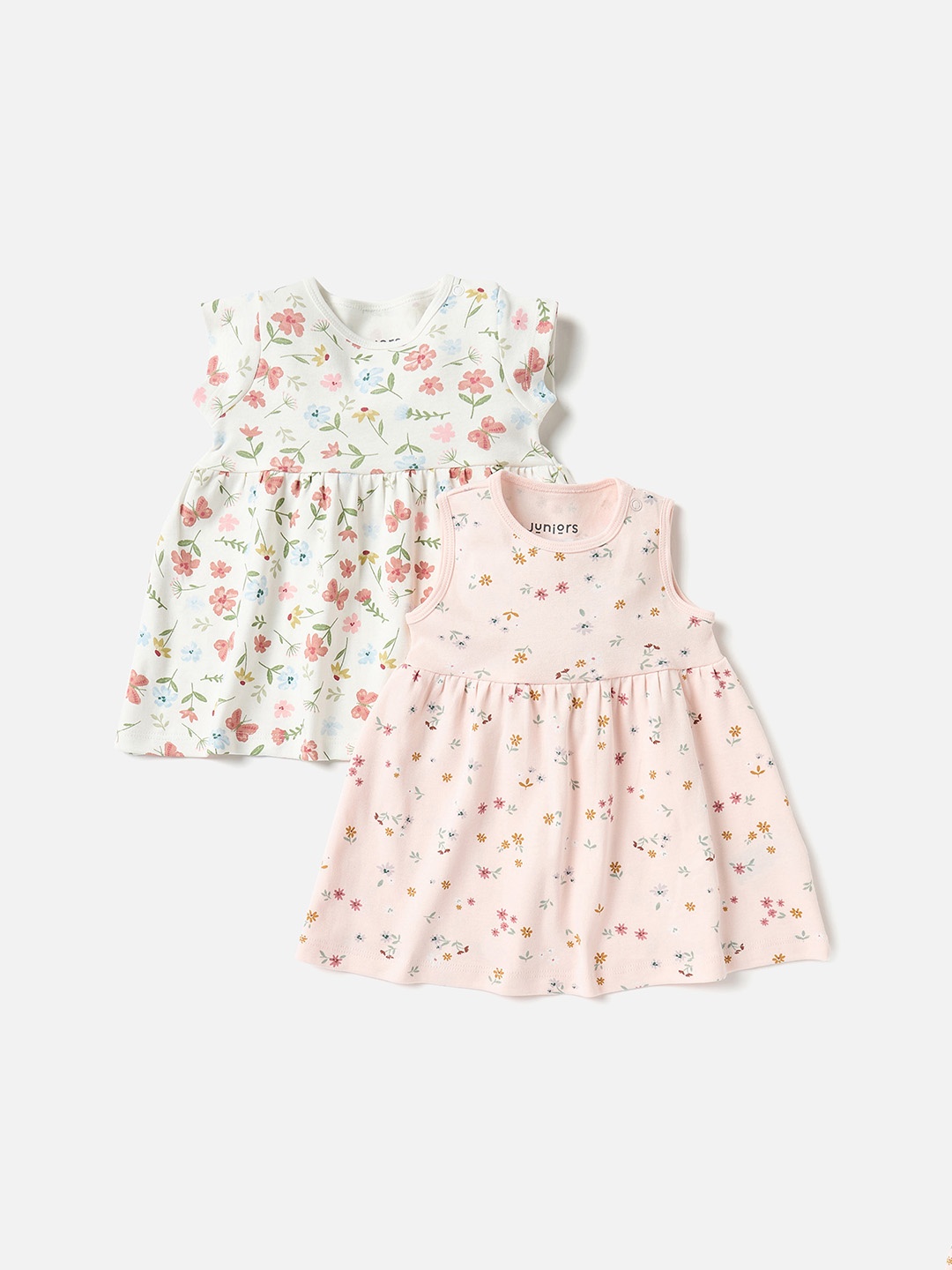 

Juniors by Babyshop Girls Pack Of 2 Floral Printed Flutter Sleeve A-Line Dress, Pink