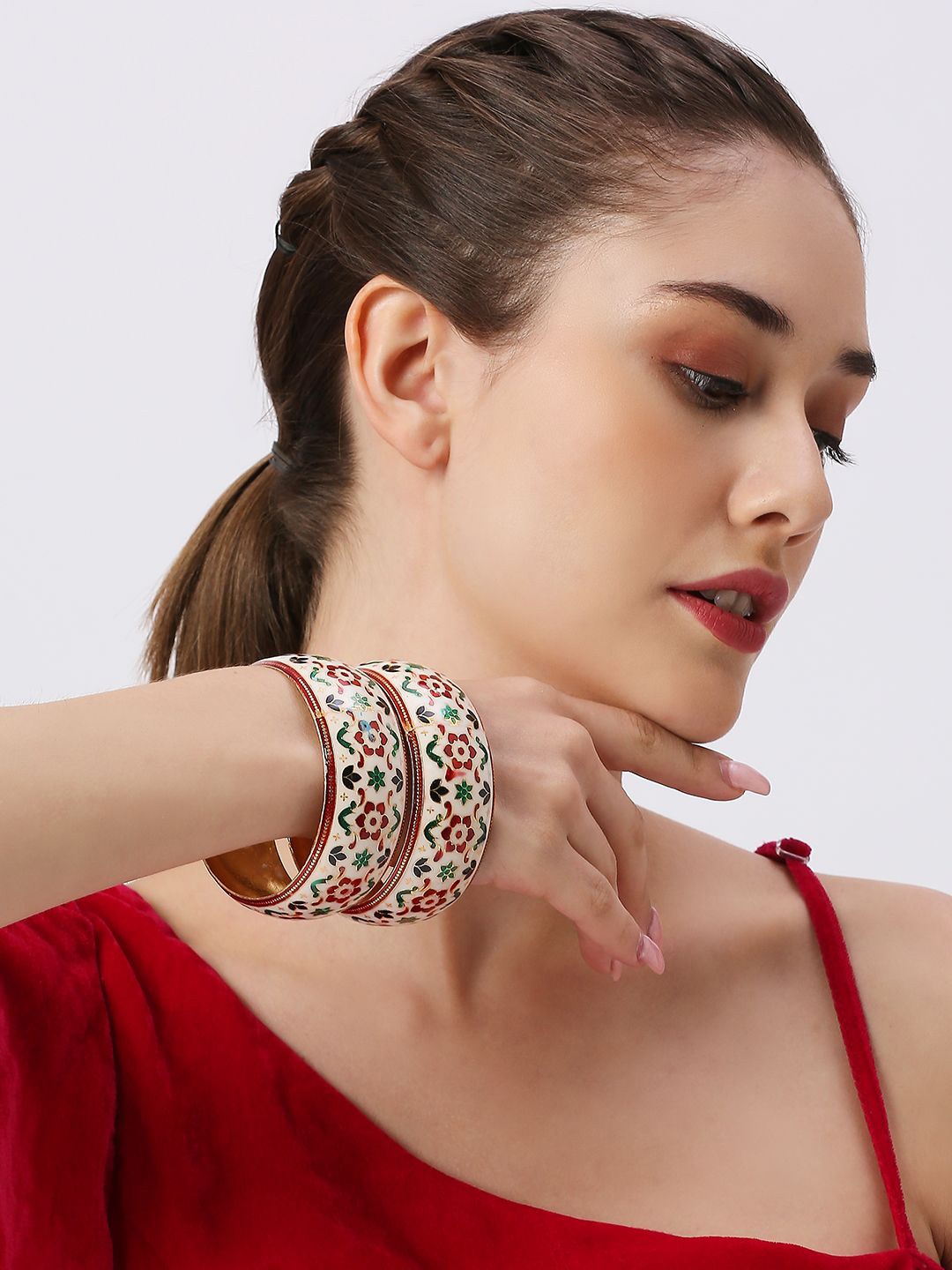 

Anouk Set Of 2 Floral Printed Bangle, White