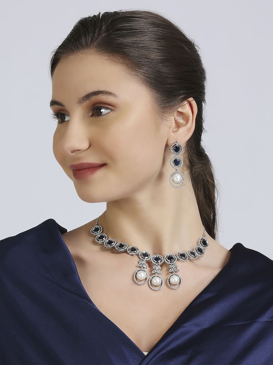 

Anouk American Diamond Studded Jewellery Set, Silver