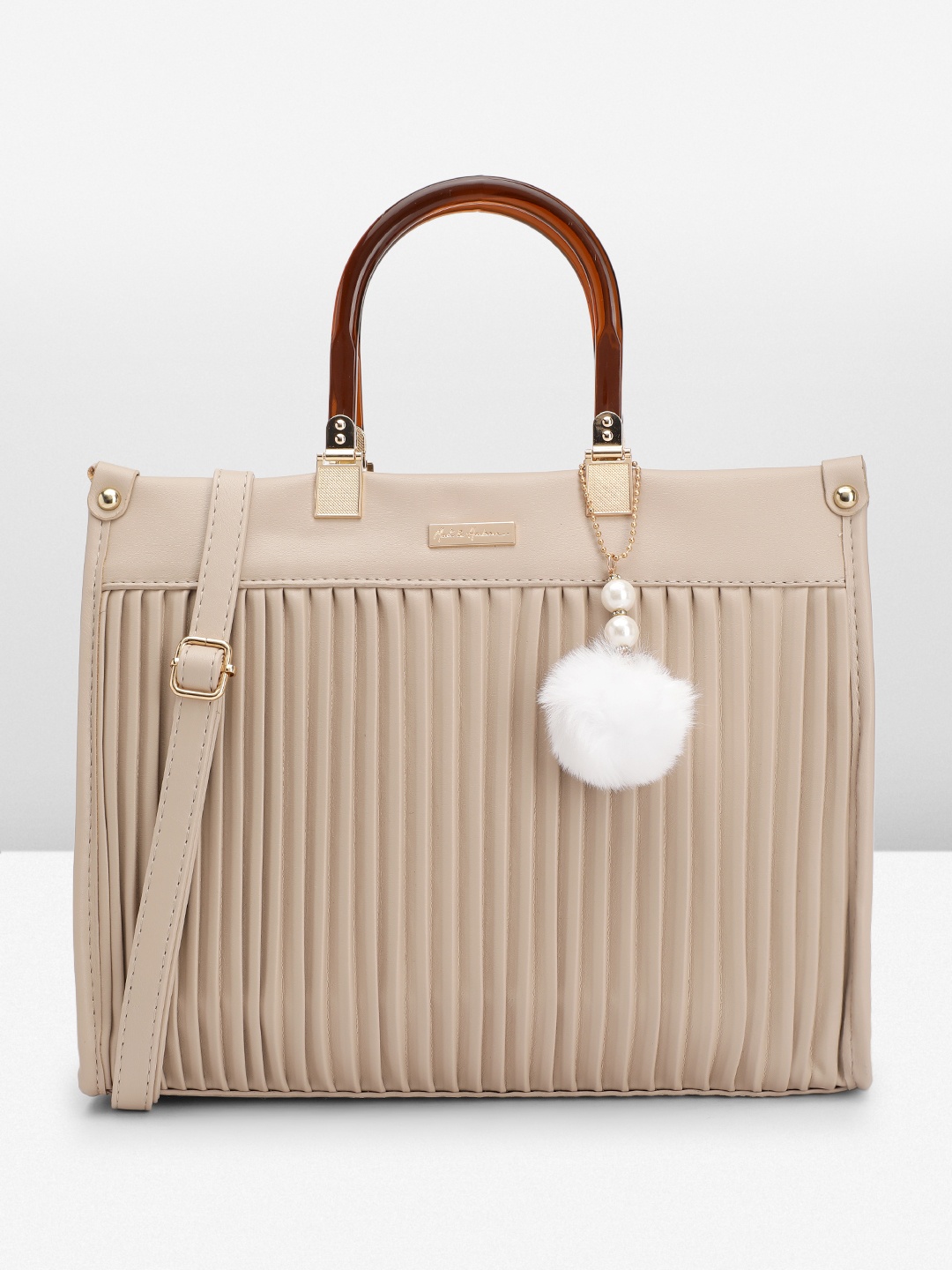 

Mast & Harbour Structured Self Striped Handheld Bag, Beige