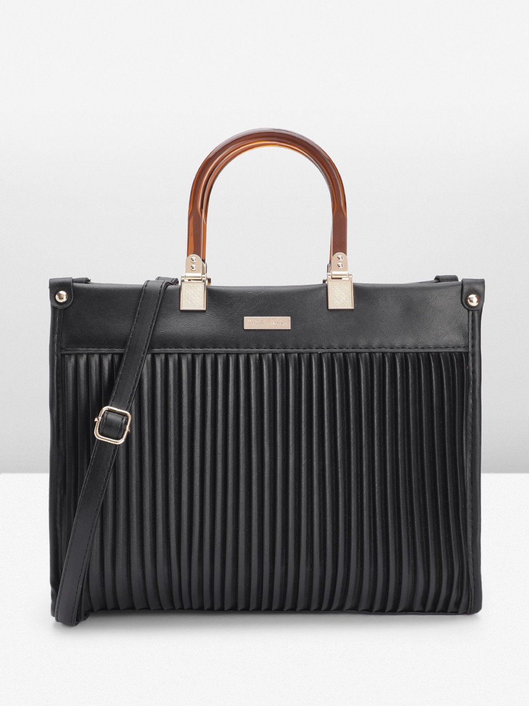 

Mast & Harbour Structured Self Striped Handheld Bag, Black