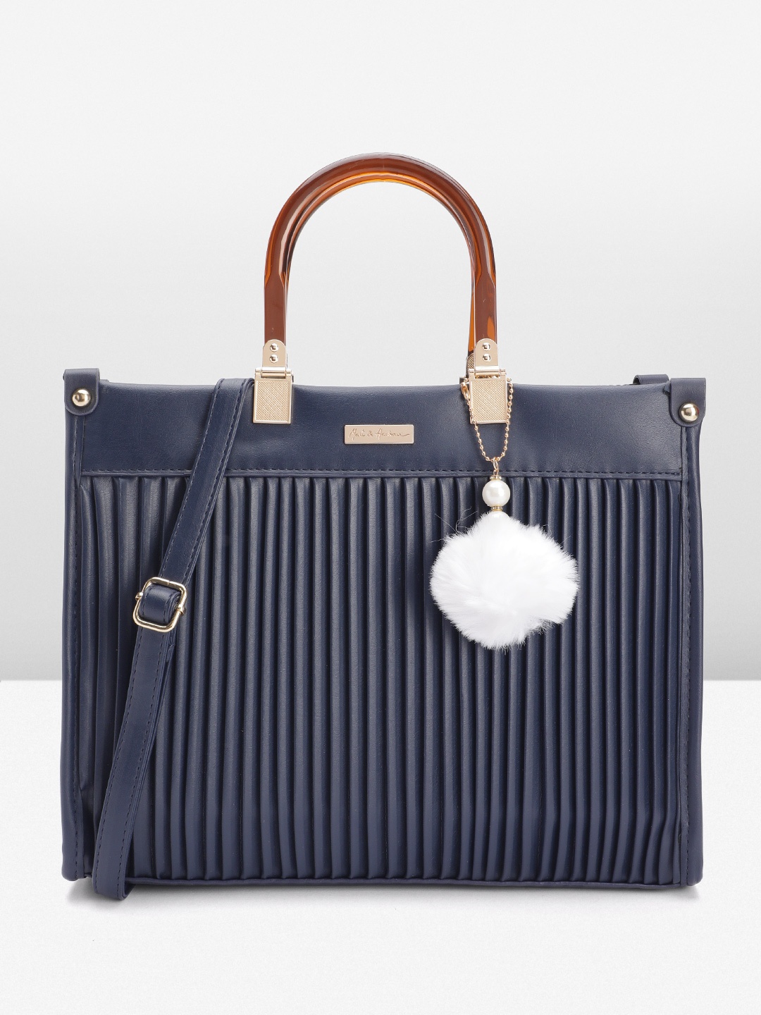 

Mast & Harbour Structured Self Striped Handheld Bag, Navy blue