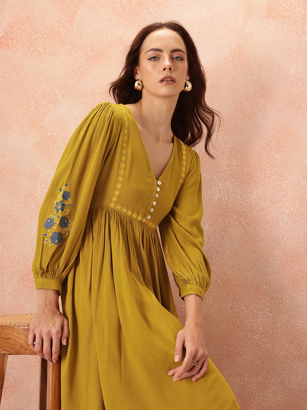 

all about you Embroidered Detail A-Line Dress, Olive
