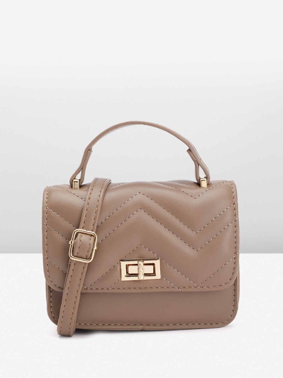 

DressBerry Quilted Structured Satchel Bag, Brown