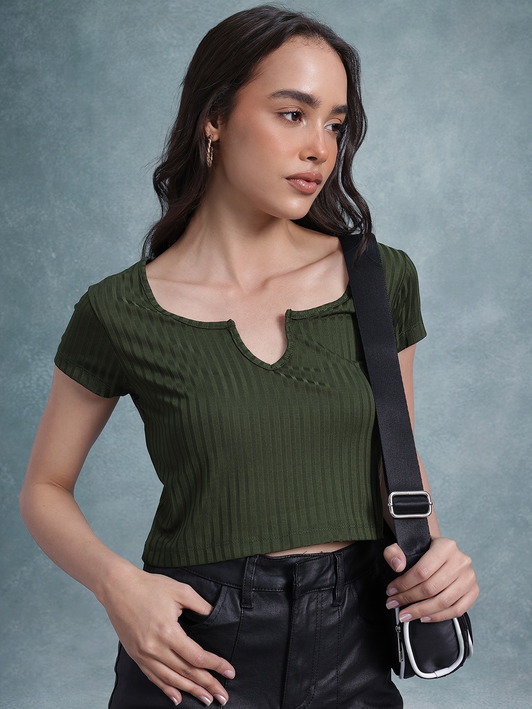 

The Roadster Life Co. Striped Crop Top, Olive